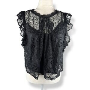 Womens Black‎ Lace Blouse Size XL Whimsigoth Romantic Witchy Goth Fairy Coquette